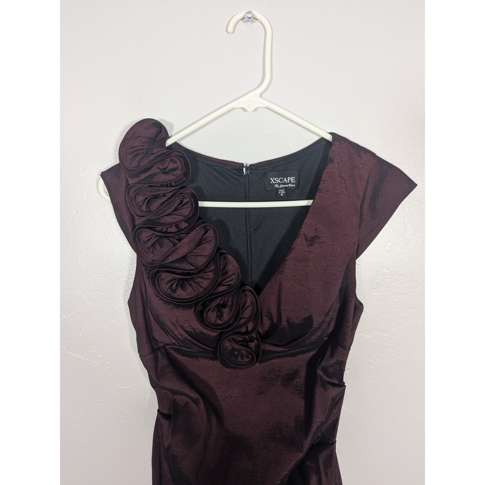 Xscape Dress 4‎ Rouched Maroon Cocktail Formal Vamp Rosette - Picture 2 of 5